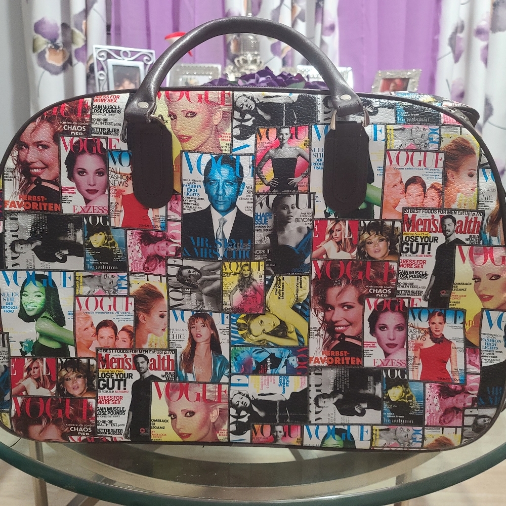 Magazine print carry on luggage